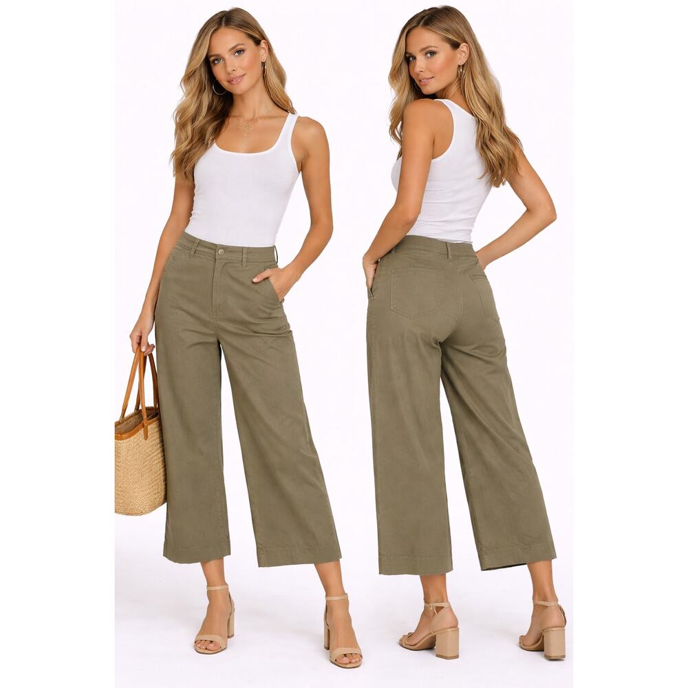 J. Crew Factory Wide Leg Crop Pants in Olive Green